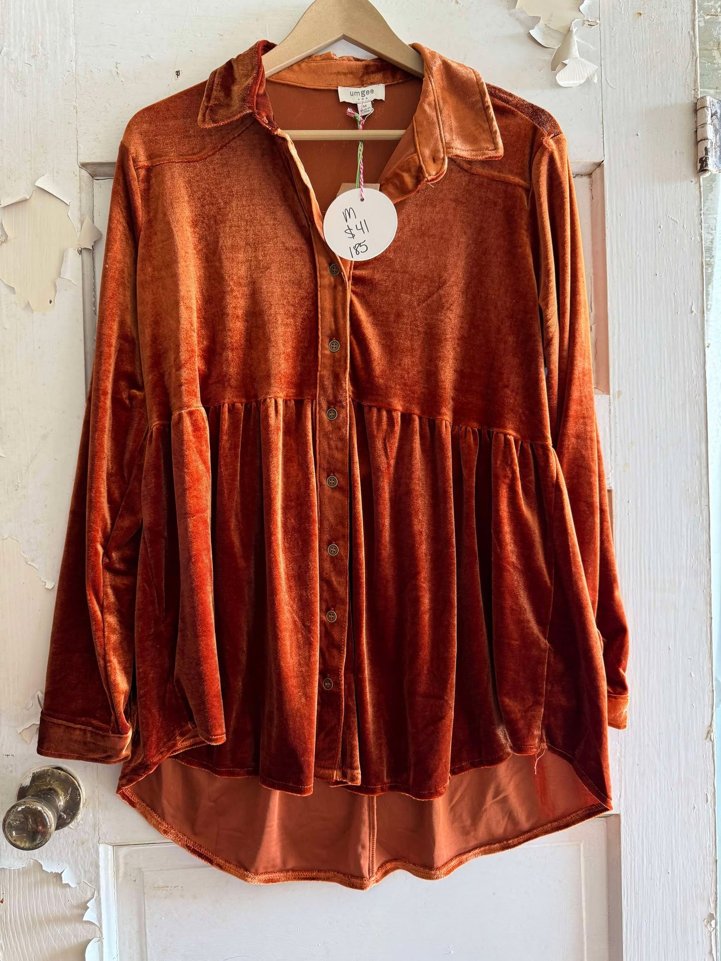 Umgee Burnt Orange Velvet Long Sleeve