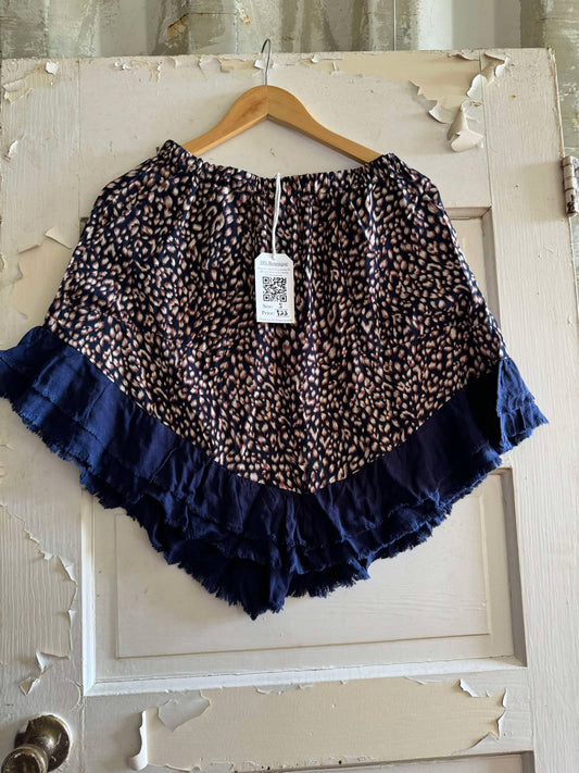 Umgee Blue Cheetah Frayed Skirt