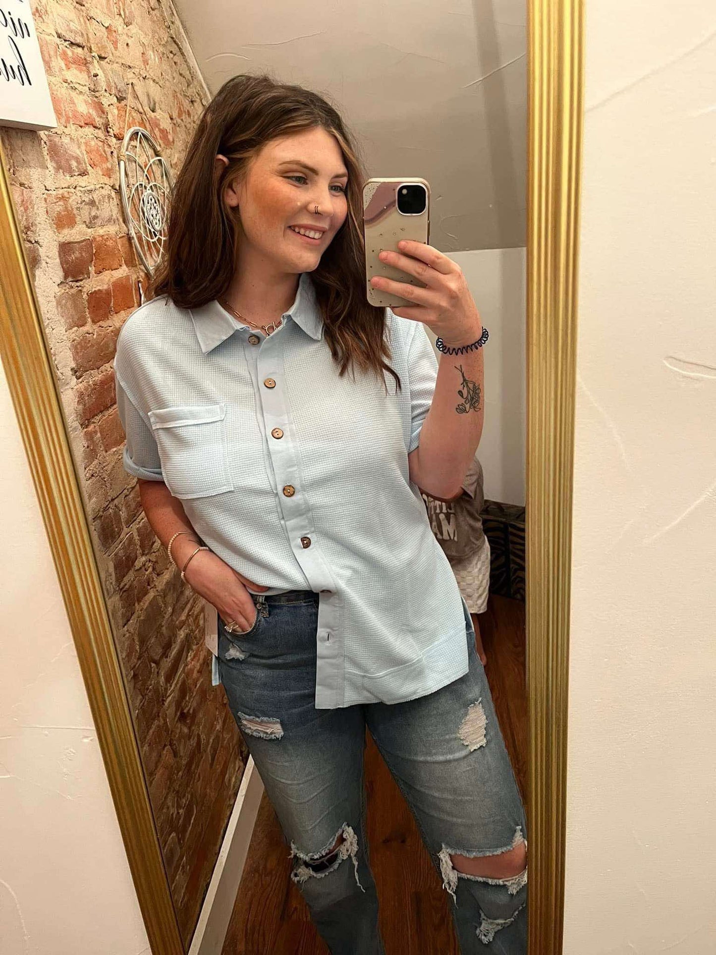 Light Blue Button Down Top