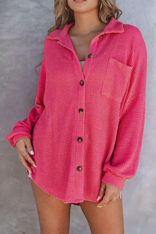 Hot Pink Waffle Knit Long Sleeve