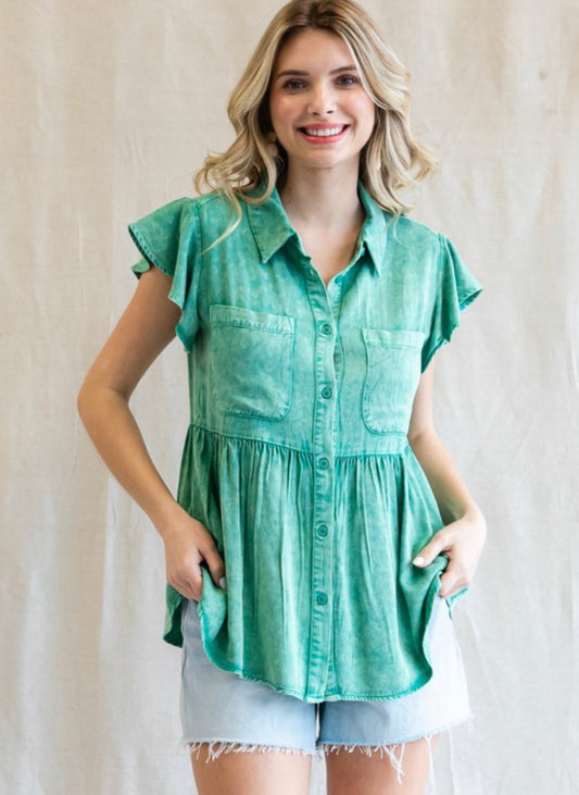 Jodifl Green Soft Denim Shirt